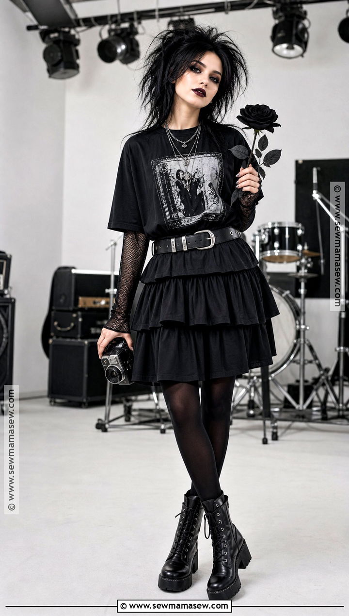Eighties Goth Costume With Teased Black Hair - 40 halloween costumes black hair