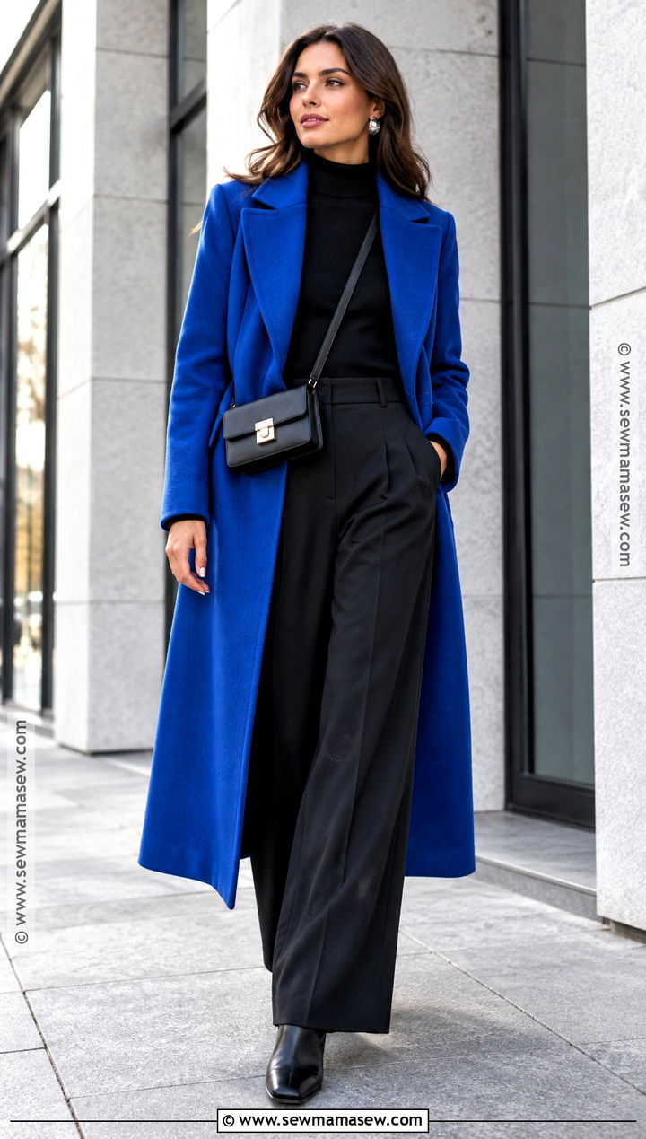 Electric Blue Coat and Black Trousers - 15 Vogue Fall Fashion Ideas