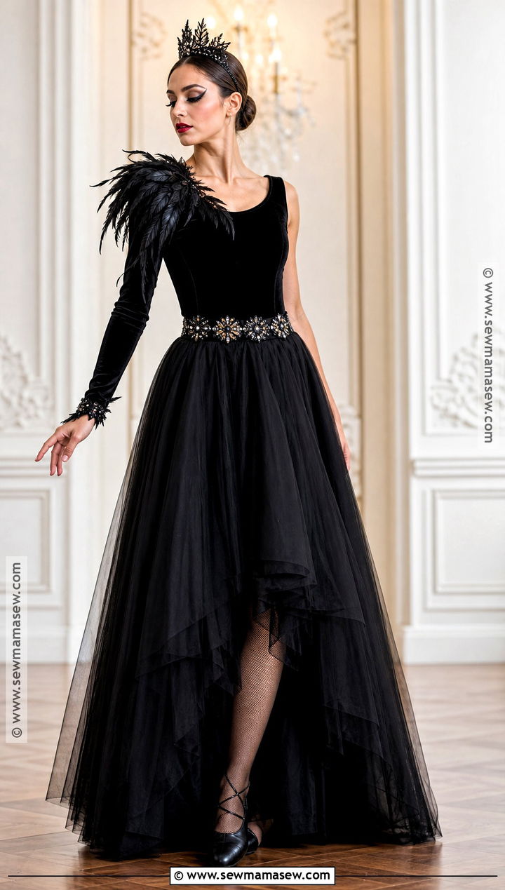 Elegant Black Swan Costume With Long Tulle Skirt - 50 black swan costume ideas