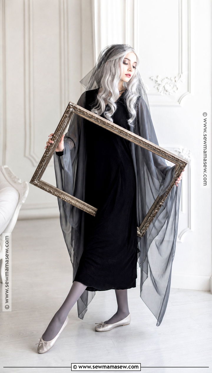 Elegant Ghost Costume With Sheer Cape - 35 black dress costume ideas