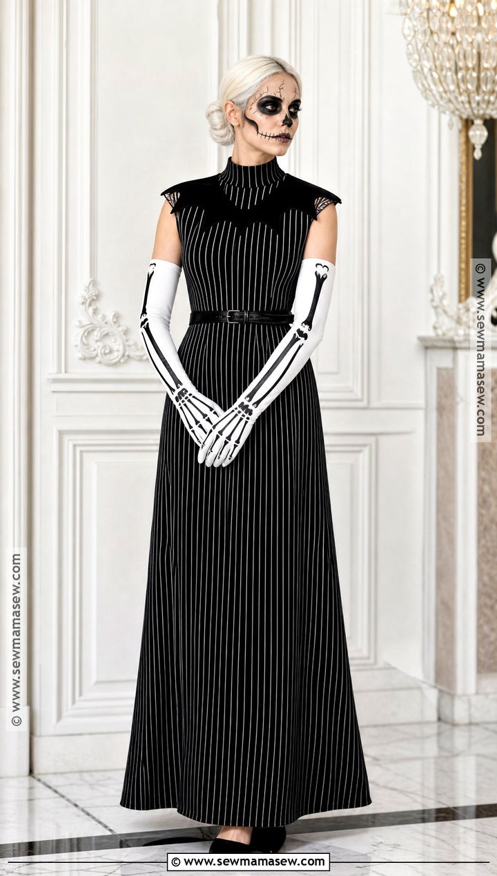 Elegant Jack Skellington Costume With Maxi Dress - 30 Jack Skellington Costume Ideas for Women