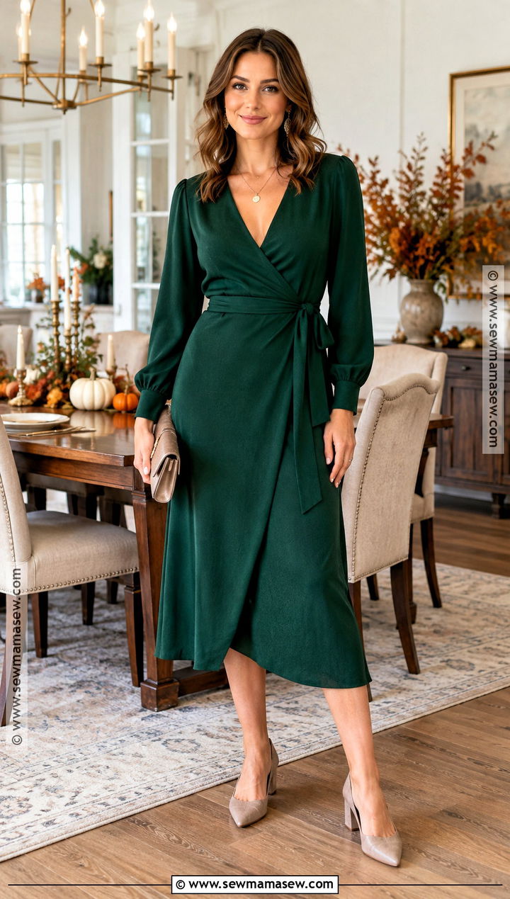 Elegant Thanksgiving Wrap Dress Outfit - 20 Thanksgiving Looks Outfits