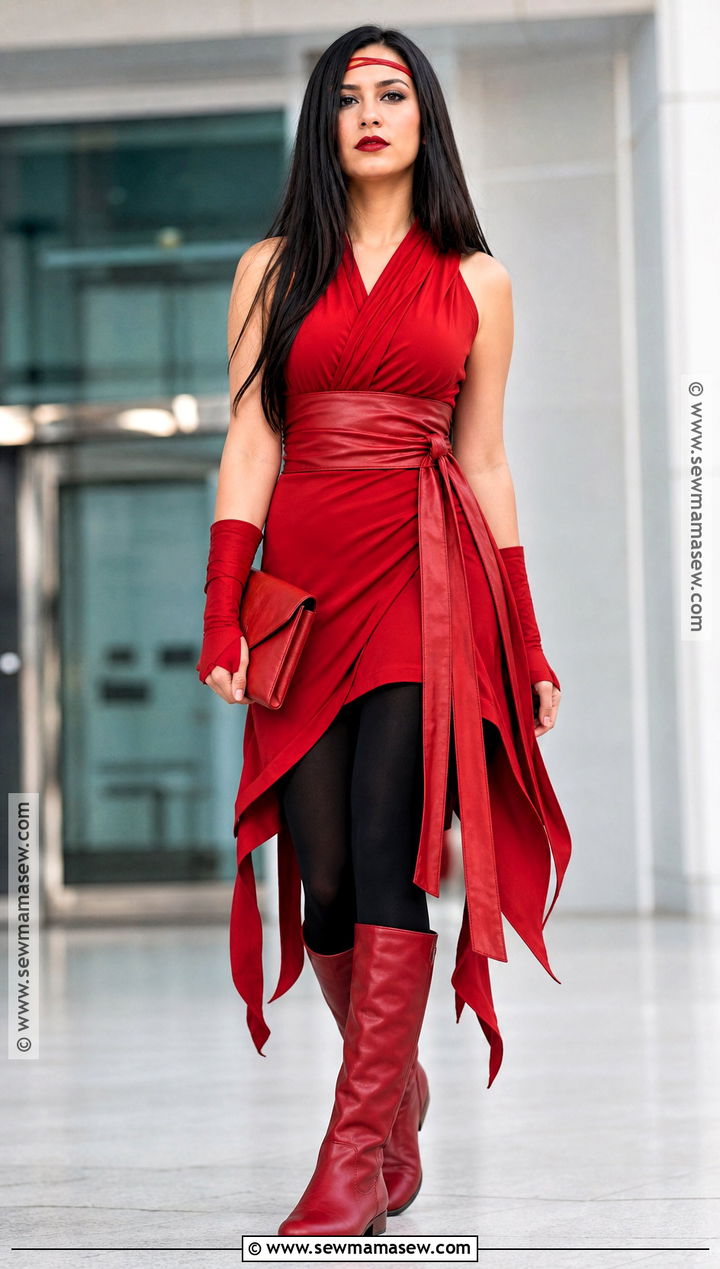 Elektra Costume With Red Wrap Dress - 30 Marvel Halloween Costumes for Women