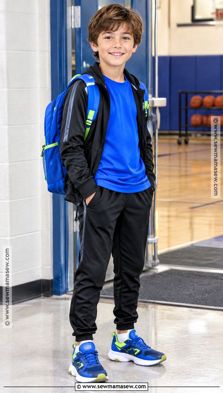 Elementary School Athletic Tee and Track Pants Outfit - 15 back to school elementary outfits