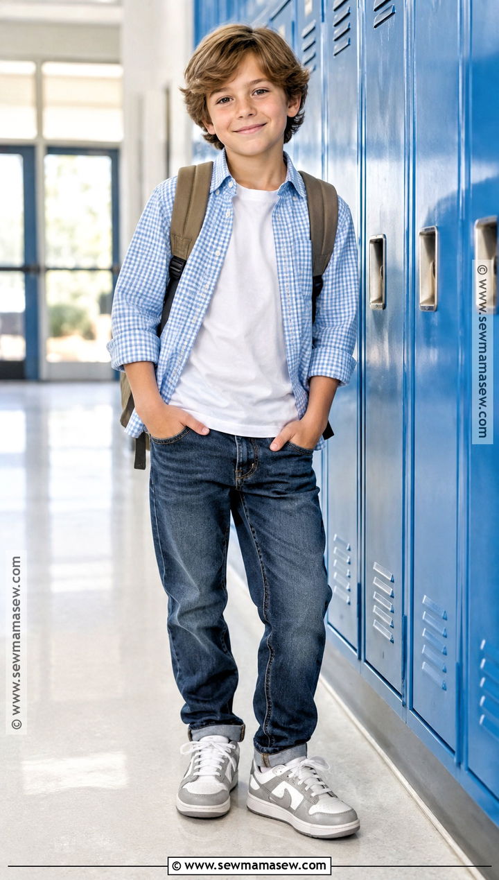 Elementary School Button Down Shirt And Jeans Outfit - 25 back to school outfits elementary for kids