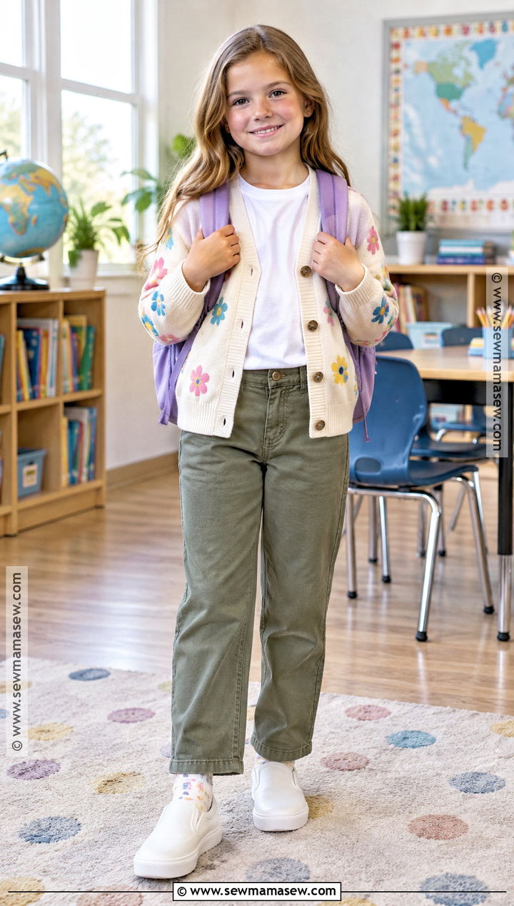 Elementary School Cardigan And Straight Leg Pants Outfit - 25 back to school outfits elementary for kids
