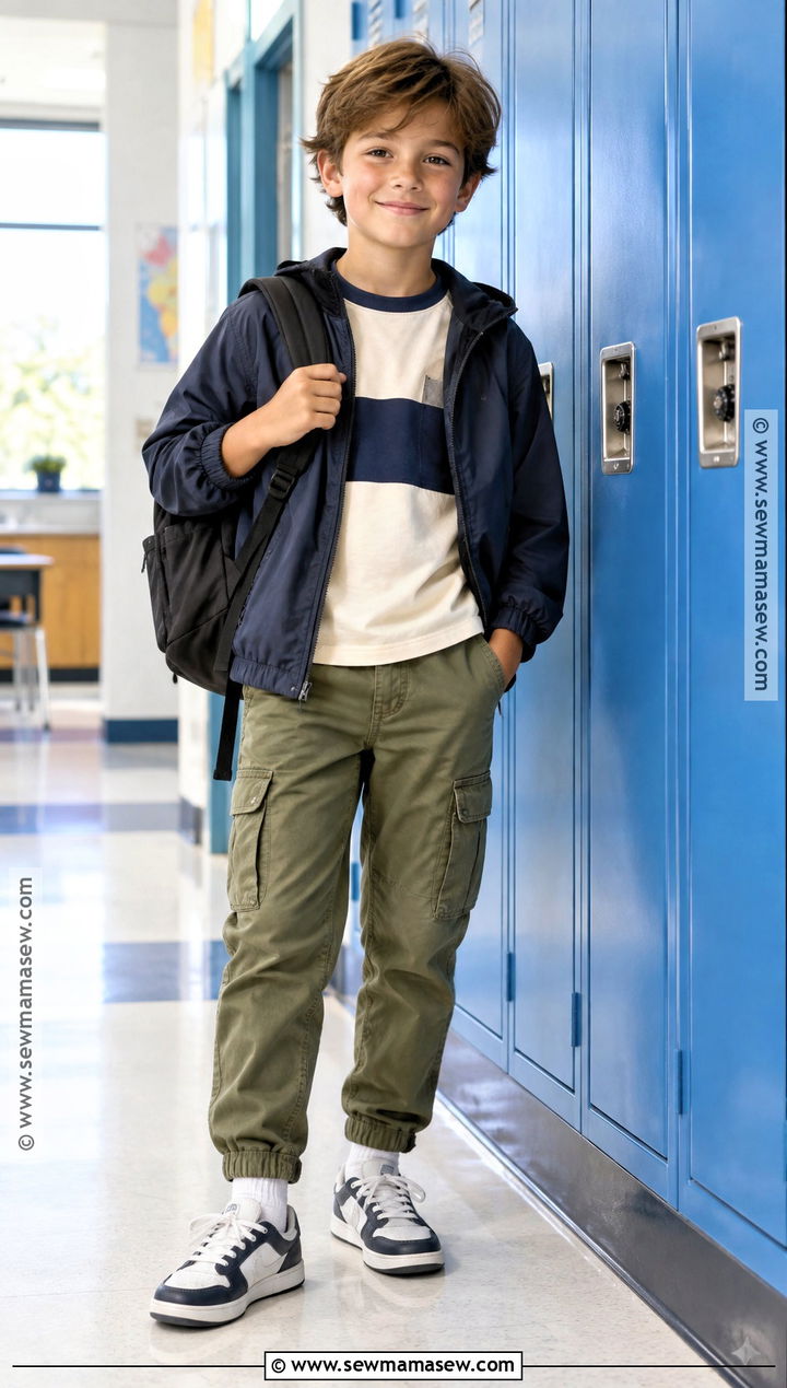 Elementary School Cargo Pants And Colorblock Tee Outfit - 25 back to school outfits elementary for kids