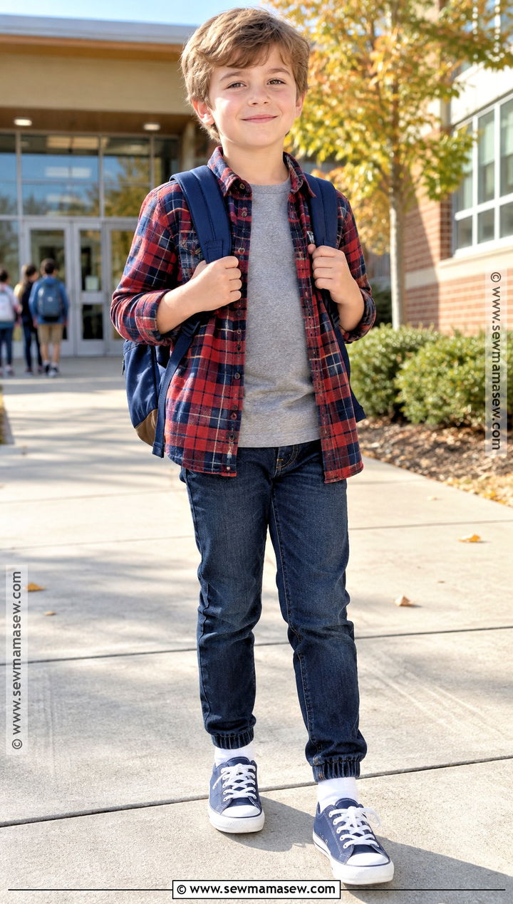 Elementary School Flannel and T Shirt Outfit - 15 back to school elementary outfits