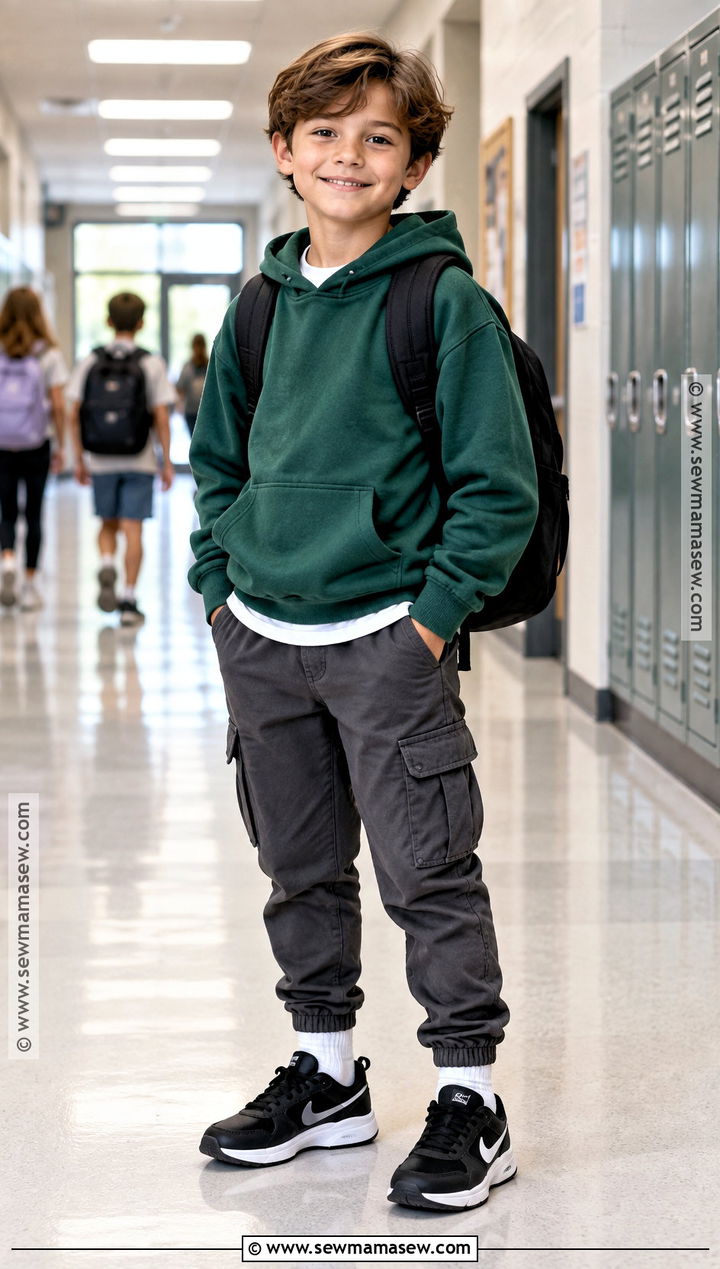 Elementary School Hoodie and Cargo Jogger Outfit - 15 back to school elementary outfits