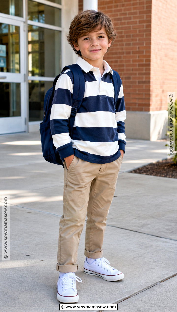 Elementary School Rugby Shirt And Khaki Pants Outfit - 25 back to school outfits elementary for kids