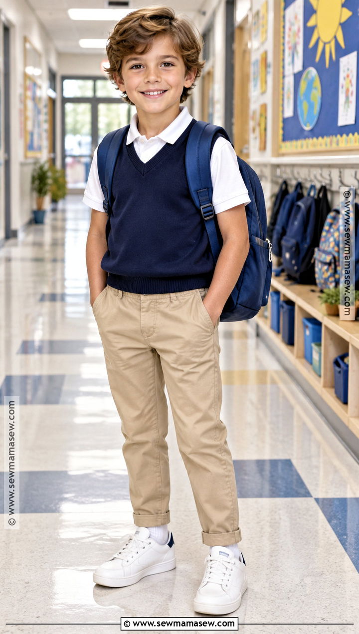 Elementary School Sweater Vest and Chino Outfit - 15 back to school elementary outfits