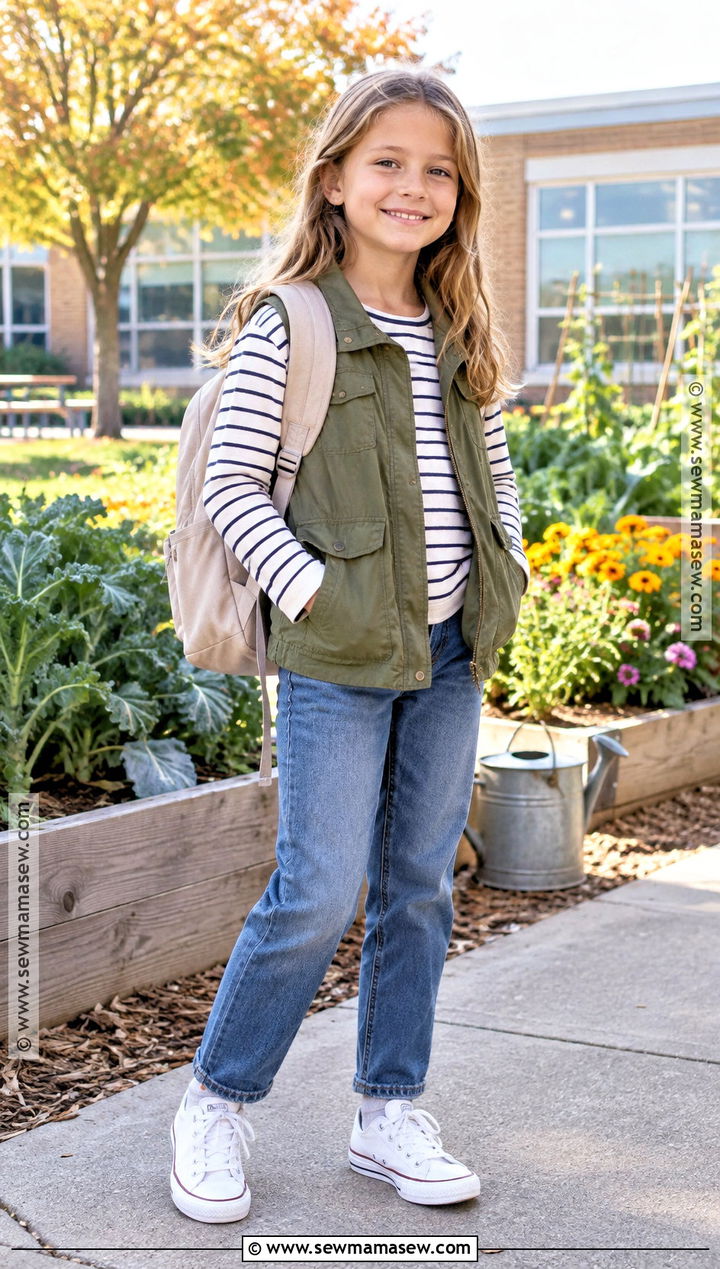 Elementary School Utility Vest And Long Sleeve Tee Outfit - 25 back to school outfits elementary for kids