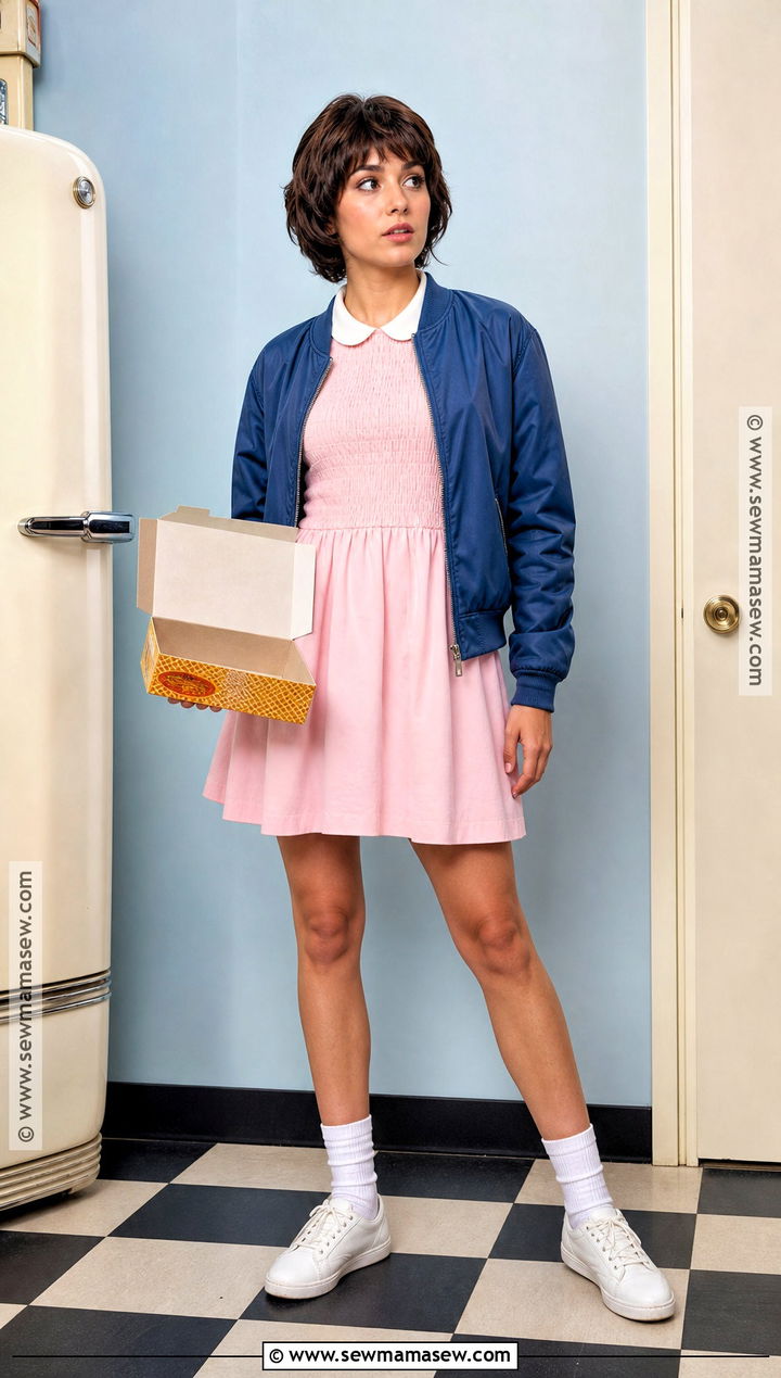 Eleven Costume With Pink Dress And Blue Jacket - 30 tv show halloween costumes