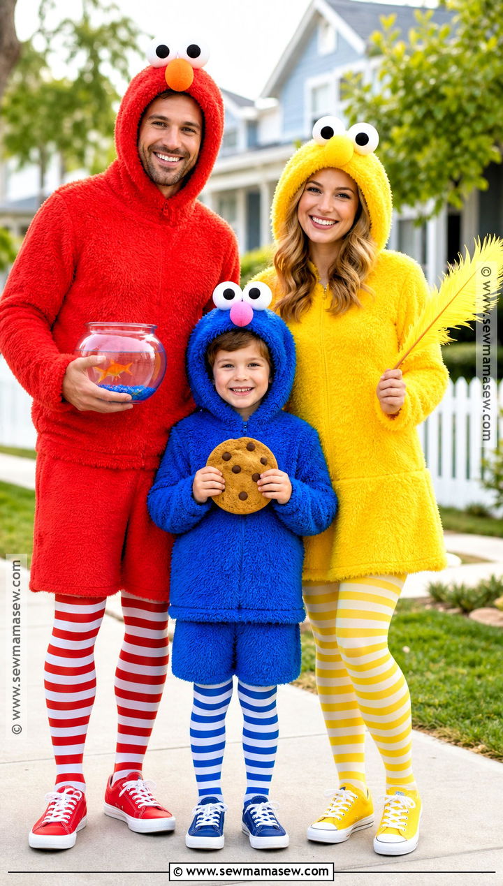 Elmo Cookie Monster And Big Bird Family Costume - 30 sesame street costume ideas