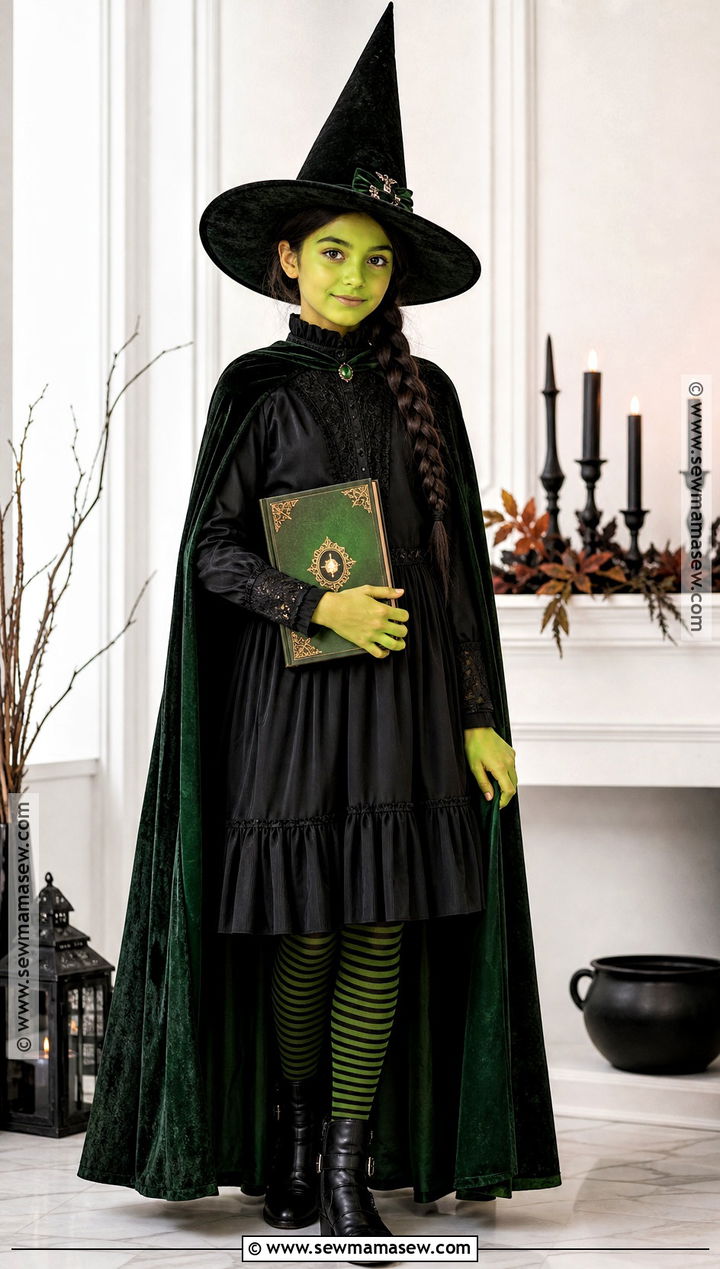 Elphaba Green Witch Costume With Black Cape - 30 halloween costumes for girls 10 12