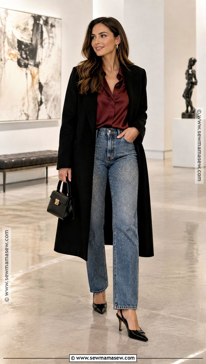 Embellished Jeans With Satin Blouse And Heels - 15 jeans for 2026 fall