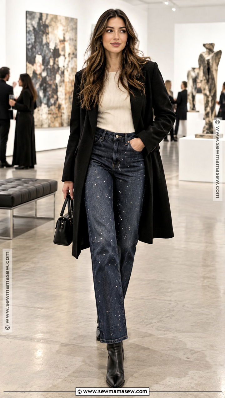 Embellished Jeans With Simple Knit Top - 25 fall jeans