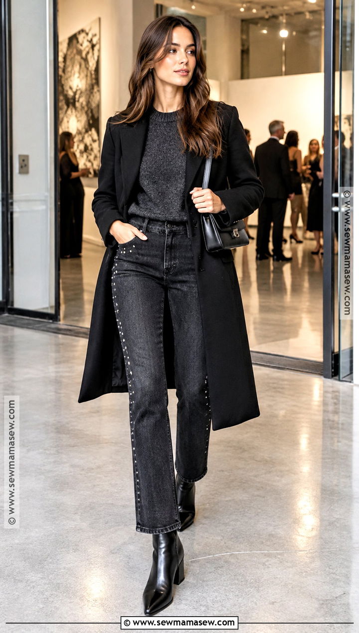 Embellished Jeans With Simple Knit - 15 cute fall jeans