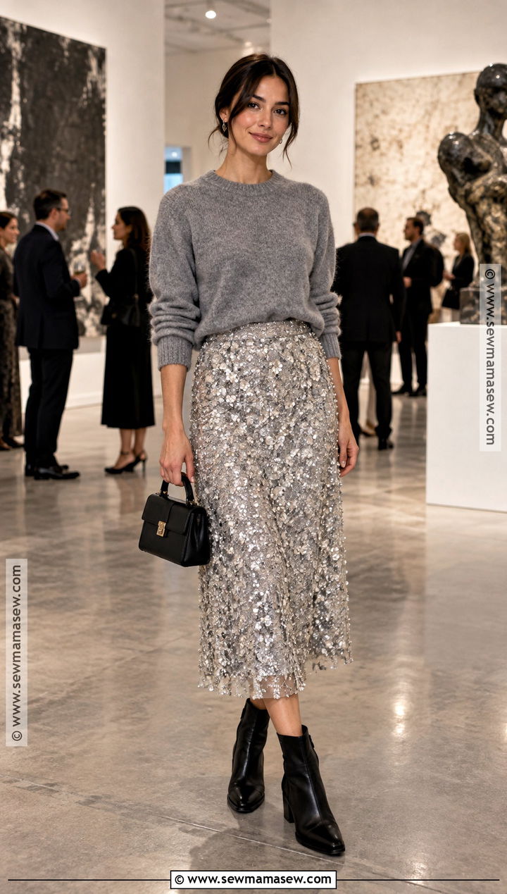 Embellished Skirt And Crewneck Sweater Outfit - 15 november 2026 fashion trends