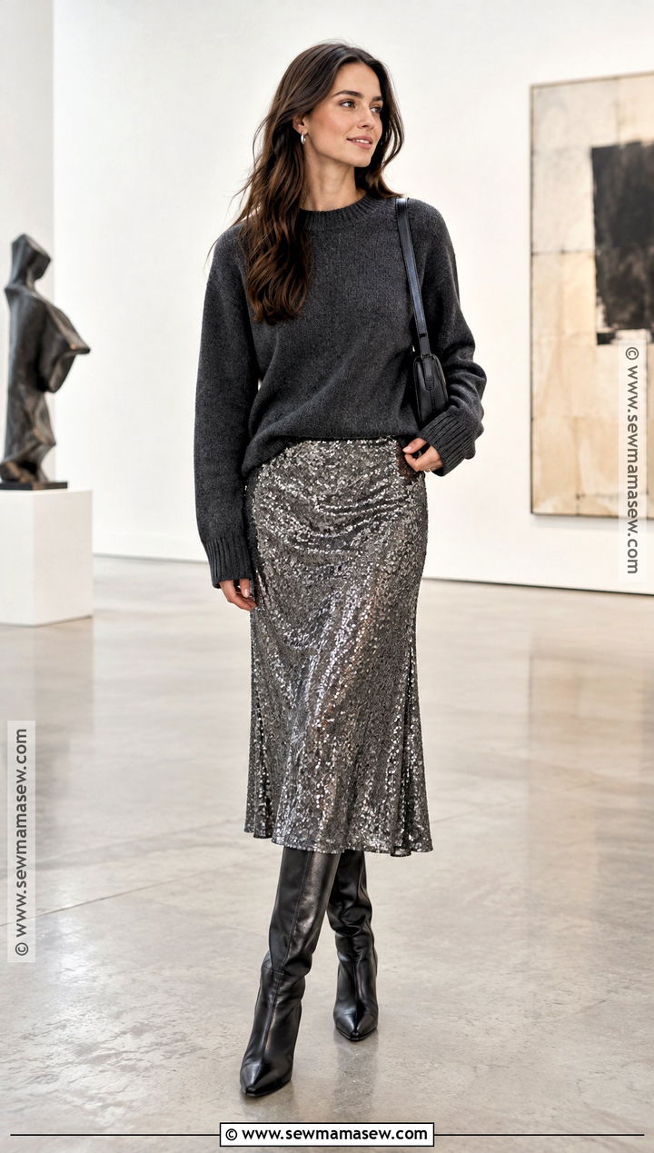 Embellished Skirt and Chunky Knit Outfit - 15 fashion fall trends 2026