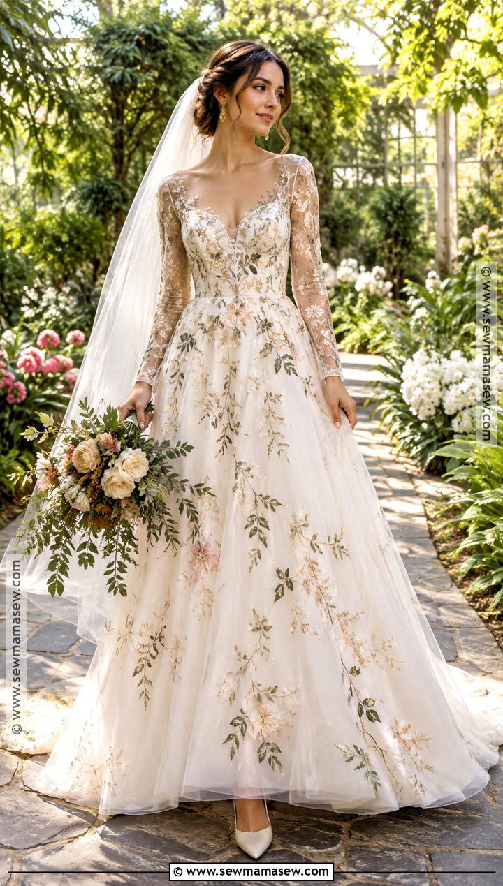 Embroidered Autumn Wedding Dress - 20 wedding dress autumn ideas