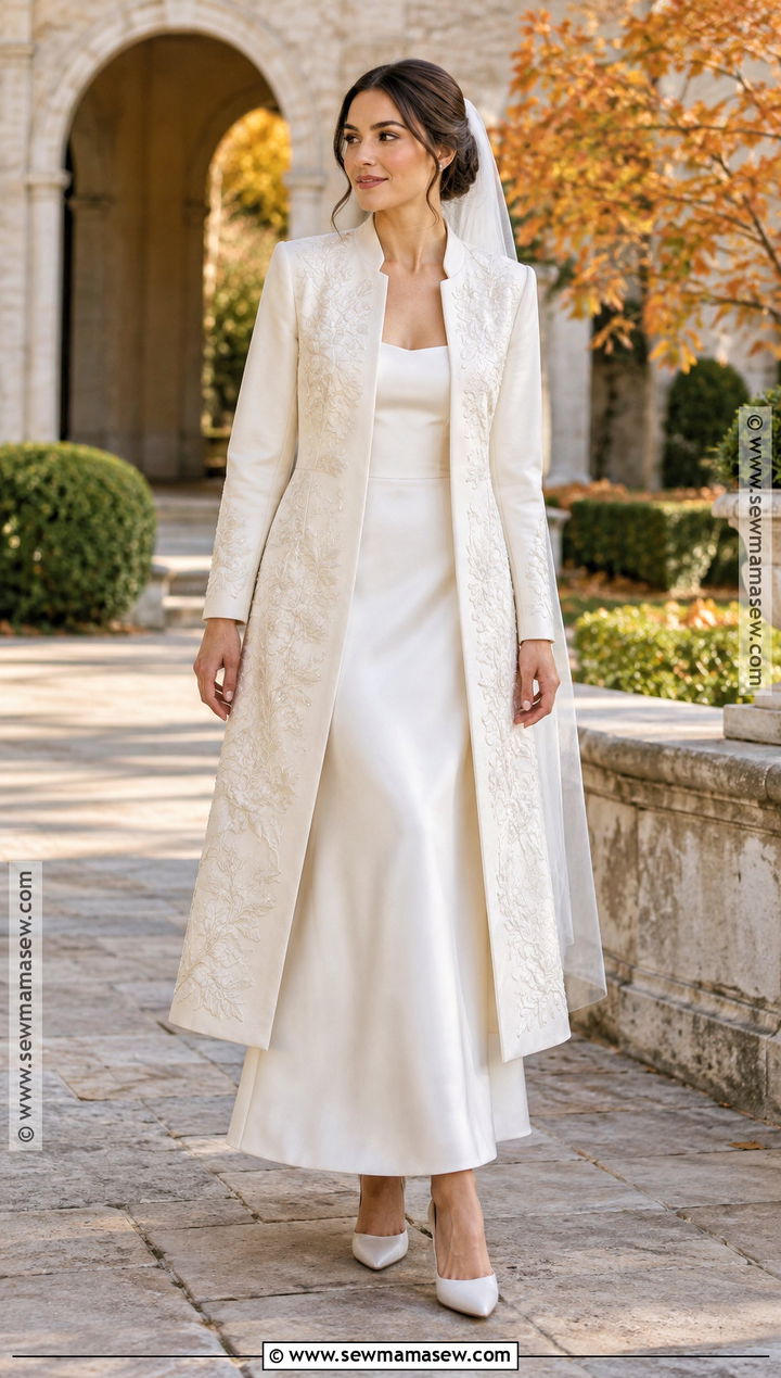Embroidered Bridal Coat - 15 fall wedding coats for brides