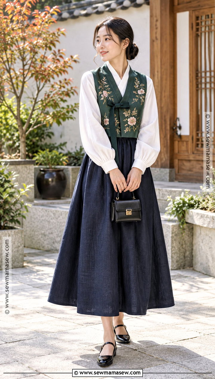 Embroidered Hanbok Vest Outfit - 15 korean thanksgiving outfits