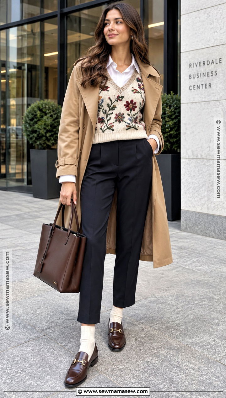 Embroidered Sweater Vest With White Button Down - 15 Embroidered Sweater Fall Style Ideas