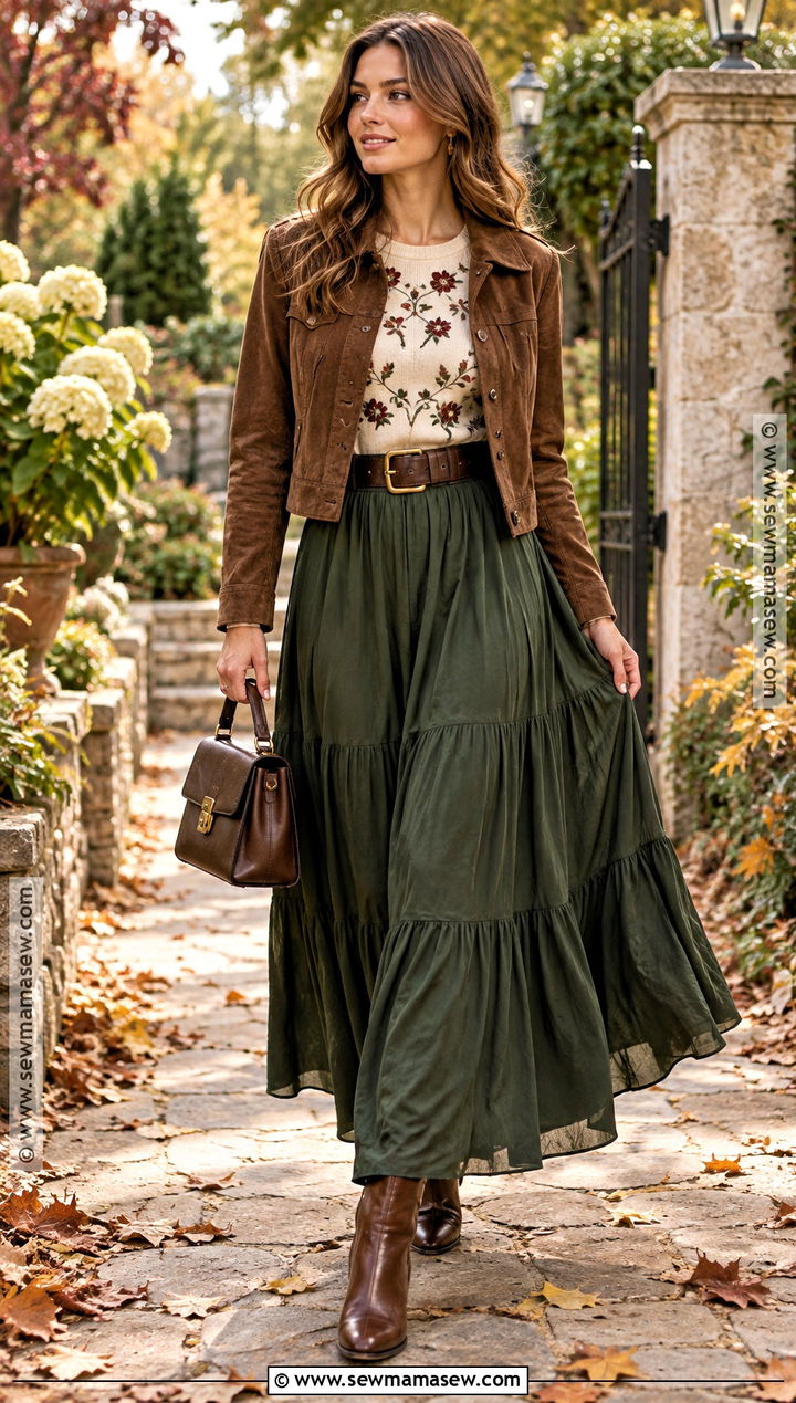 Embroidered Sweater With Maxi Skirt - 15 Embroidered Sweater Fall Style Ideas