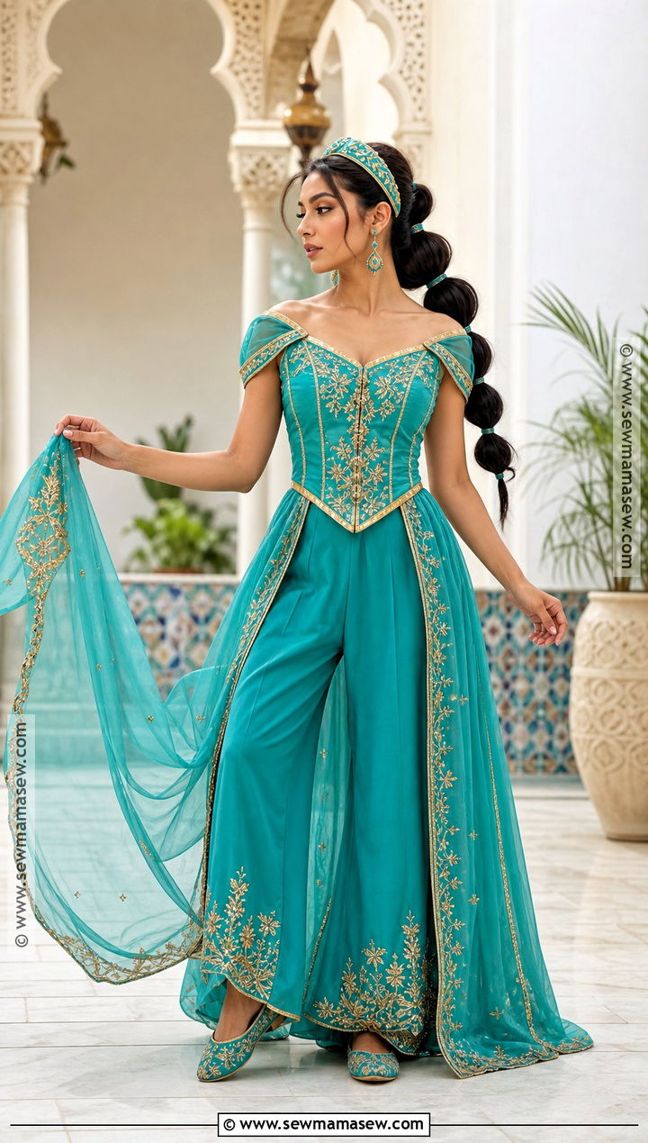 Embroidered Teal Jasmine Costume - 35 Jasmine Princess Costume Ideas