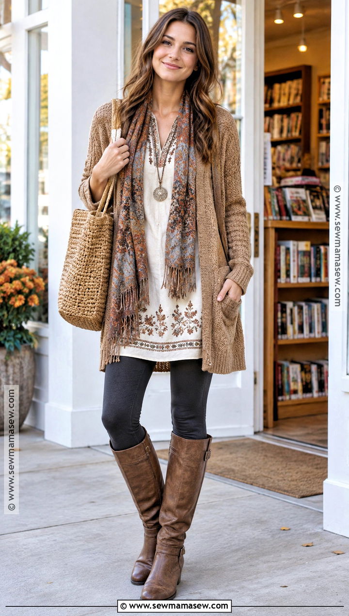 Embroidered Tunic And Leggings Autumn Hippie Outfit - 20 autumn hippie outfits