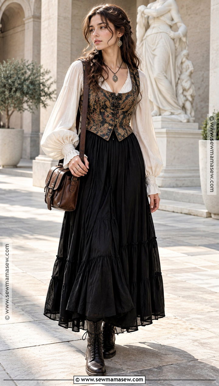 Embroidered Vest and Poet Blouse Whimsigoth Fall Outfit - 25 whimsigoth fall outfits