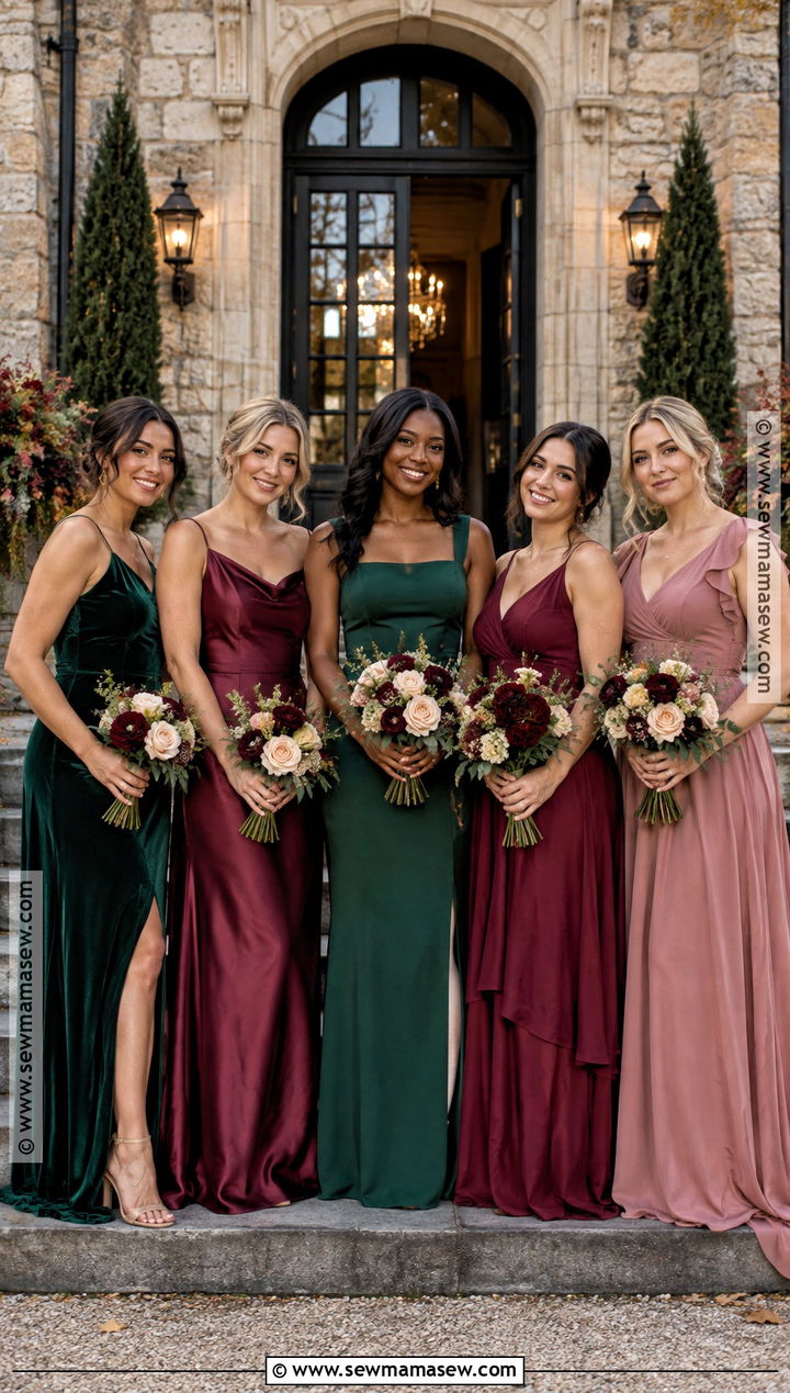 Emerald And Burgundy Mismatched Bridesmaid Dresses - 15 Autumn Bridesmaid Dresses Mismatched