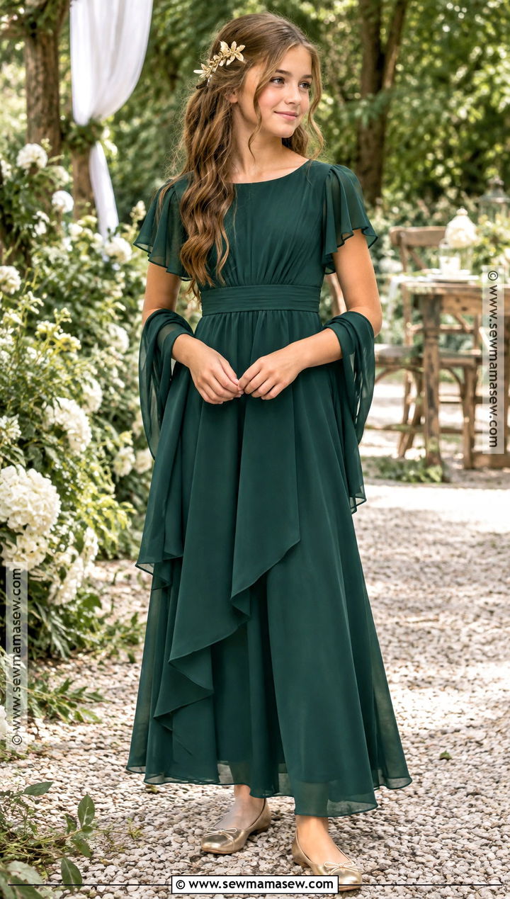 Emerald Chiffon Junior Bridesmaid Dress - 15 Fall Wedding Junior Bridesmaid Dresses