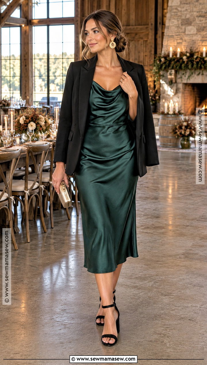 Emerald Cowl Neck Fall Barn Wedding Guest Dress - 20 fall barn wedding guest dress ideas