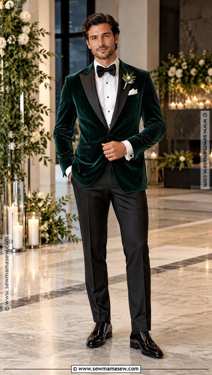 Emerald Dinner Jacket Fall Groom Outfit - 15 fall groom wedding attire ideas