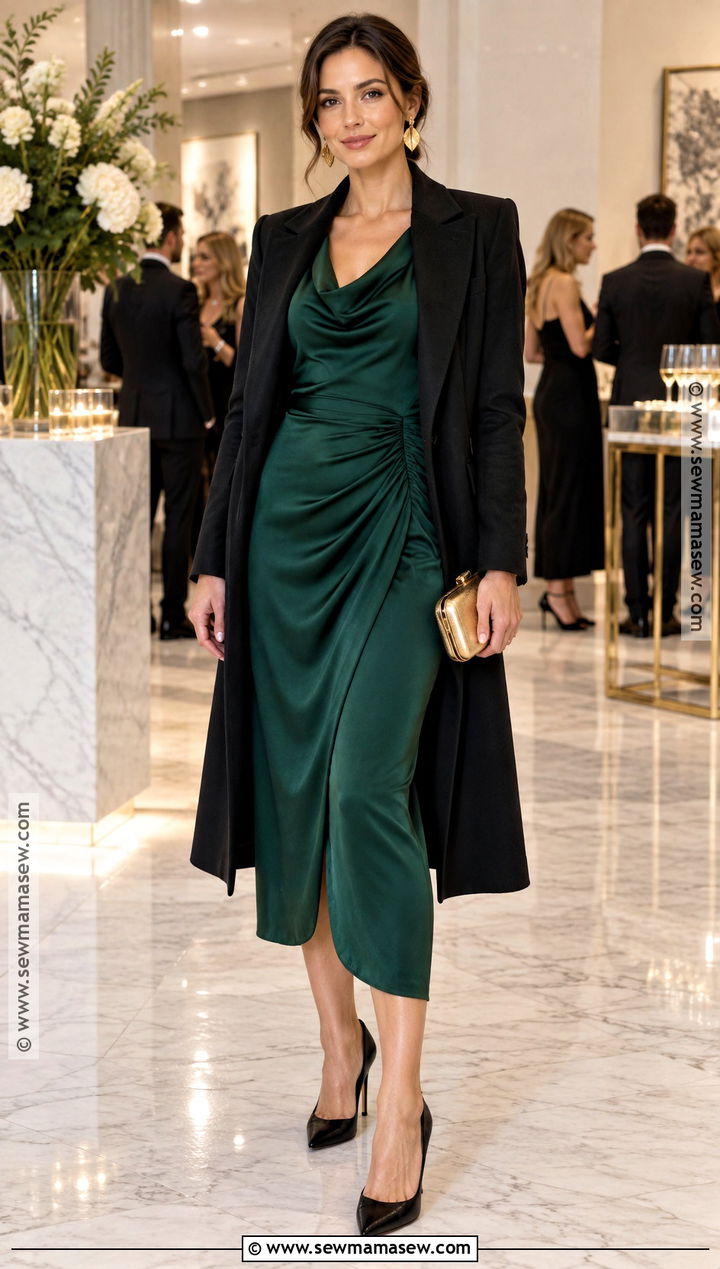 Emerald Draped Midi Fall Dress - 15 fall dresses elegant