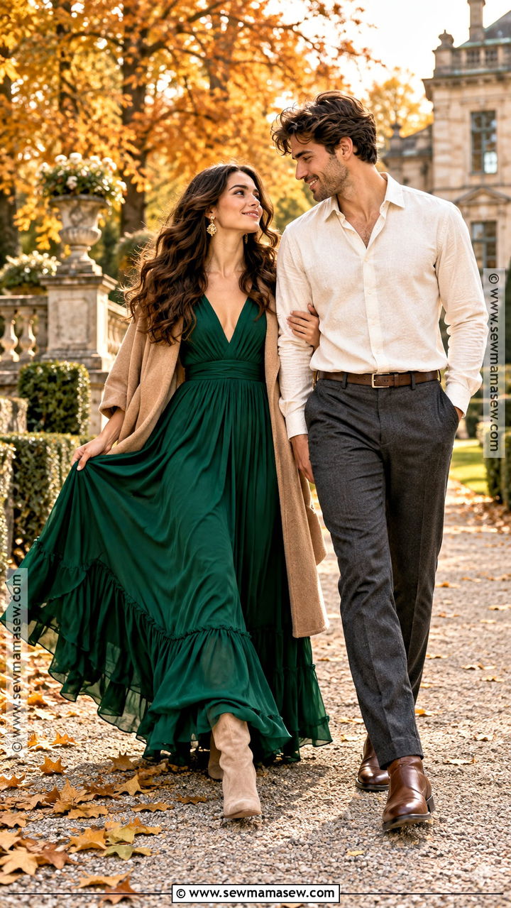 Emerald Dress Fall Engagement Outfit - 20 engagement picture outfits fall