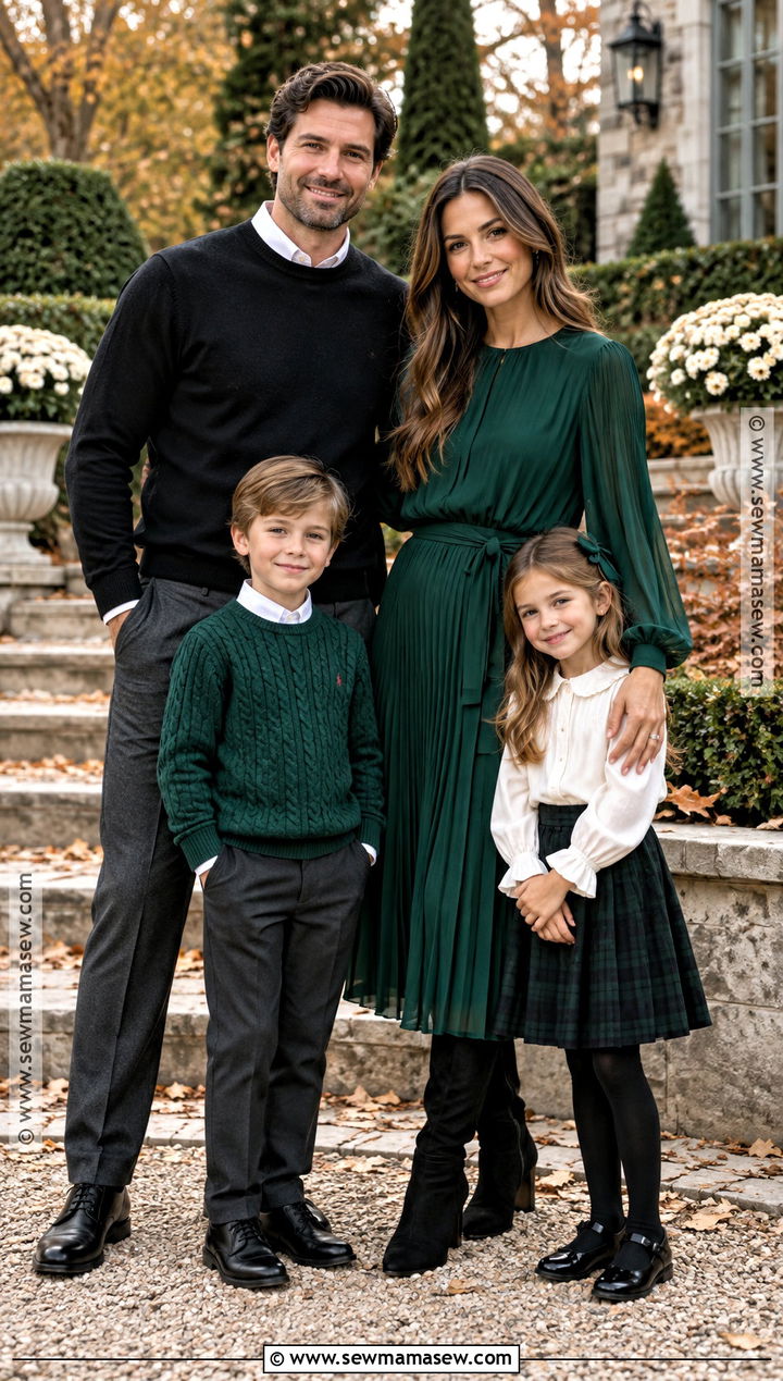 Emerald Green And Black Fall Family Photo Outfits - 20 green fall family photo outfits
