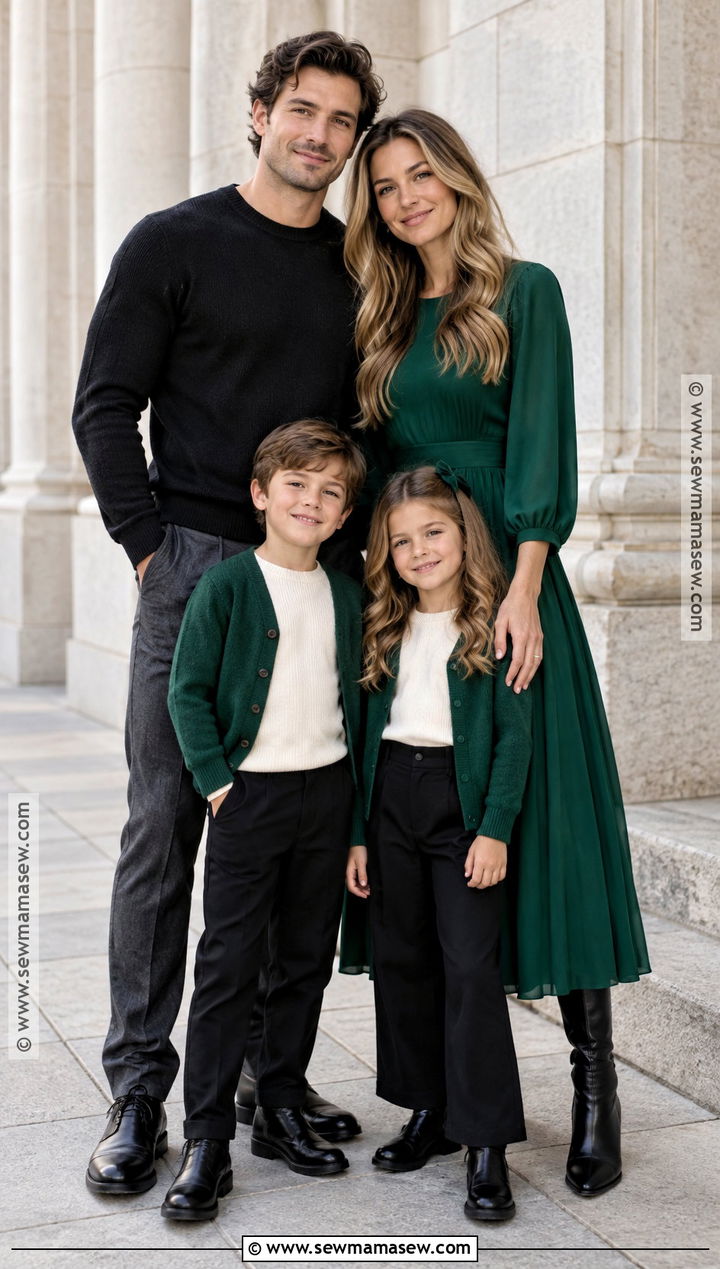 Emerald Green And Black Family Photo Outfit - 15 fall photoshoot outfits family green