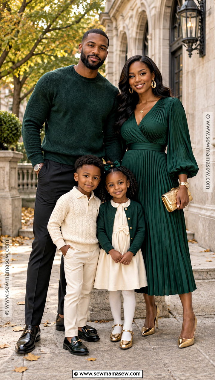Emerald Green And Gold Fall Family Outfits - 15 fall photoshoot outfits family black