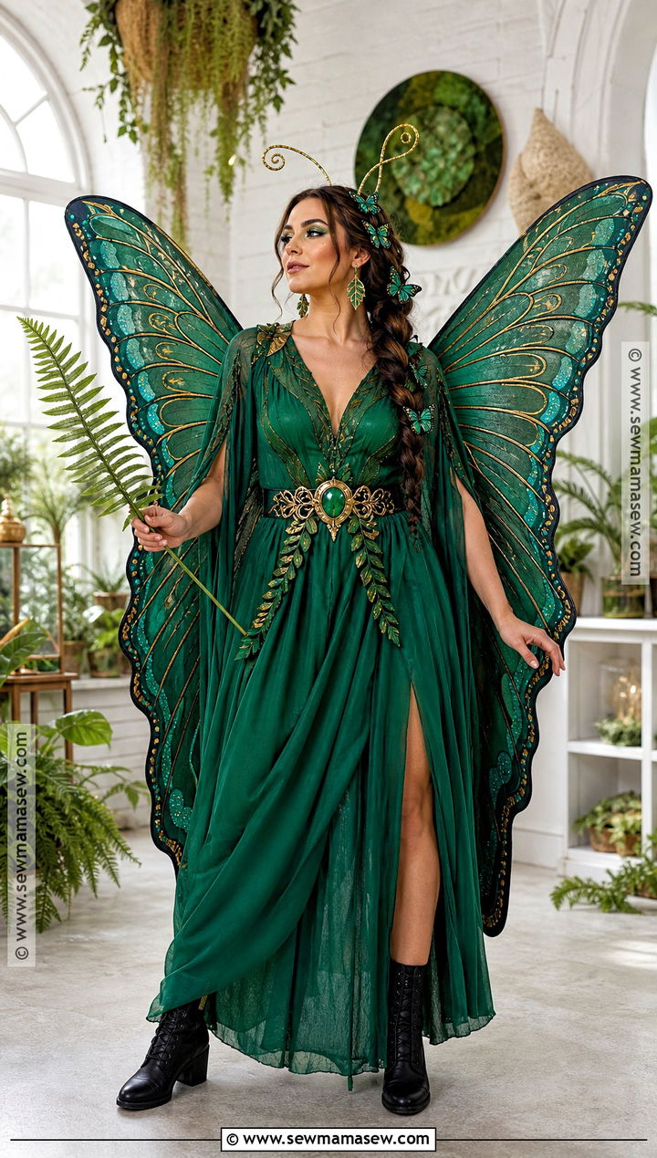 Emerald Green Butterfly Costume With Maxi Dress - 30 Butterfly Halloween Costume Ideas for Women
