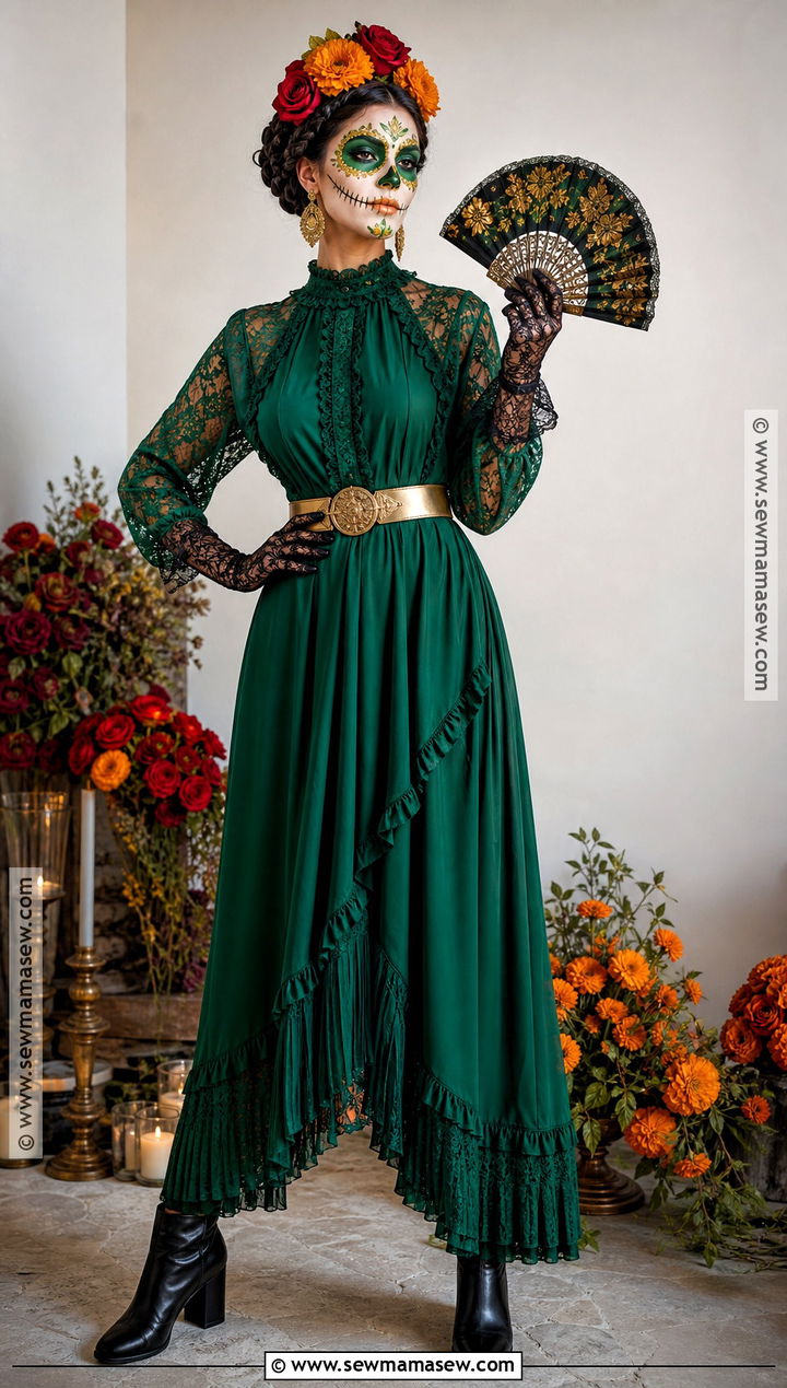 Emerald Green Catrina Costume - 30 dia de los muertos costumes for women