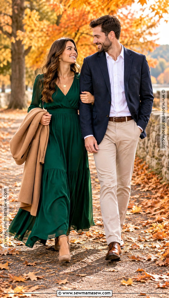 Emerald Green Dress Fall Engagement Outfit - 25 fall engagement pictures outfit ideas