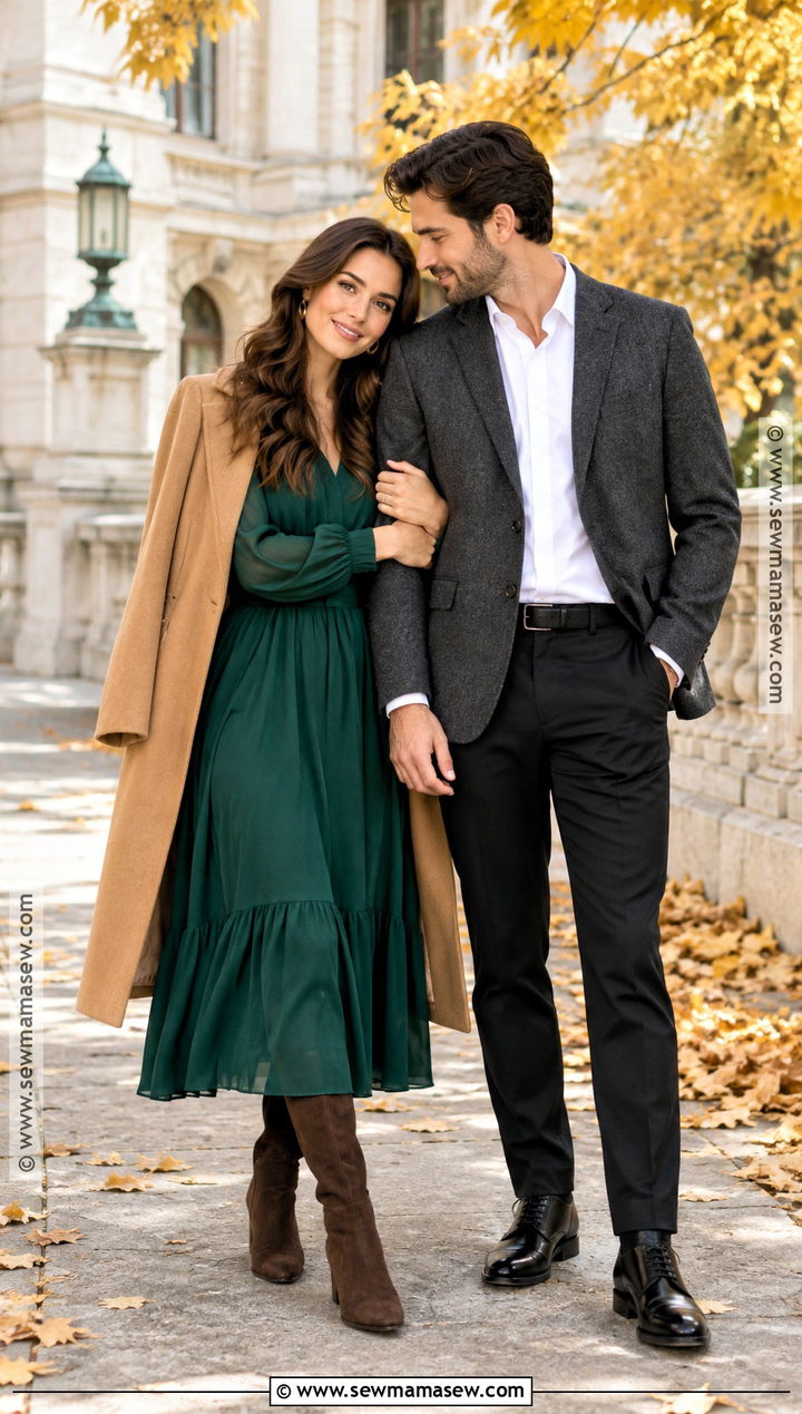 Emerald Green Dress Fall Engagement Photo Outfit - 25 fall engagement photos outfits