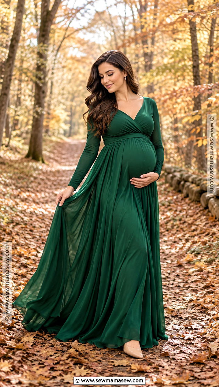 Emerald Green Gown Fall Maternity Photo Outfit - 15 maternity photo fall outfits