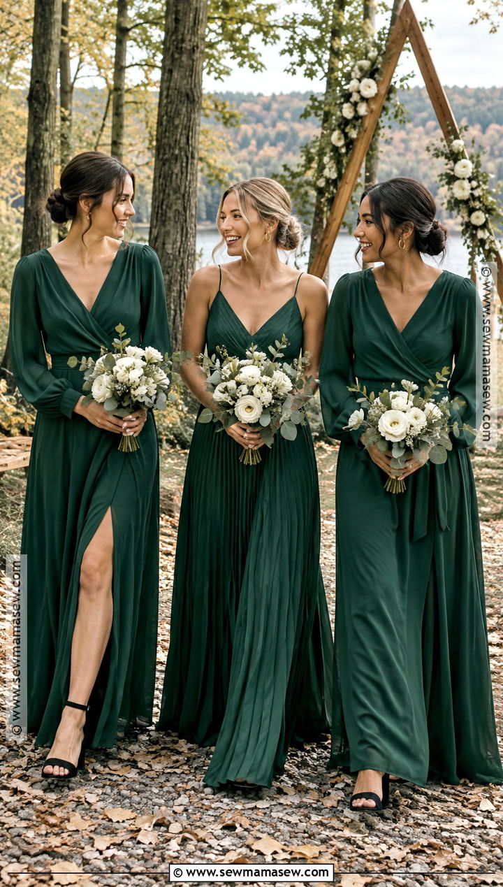 Emerald Green Long Sleeve Bridesmaid Dresses - 15 october wedding ideas outdoor bridesmaid dresses
