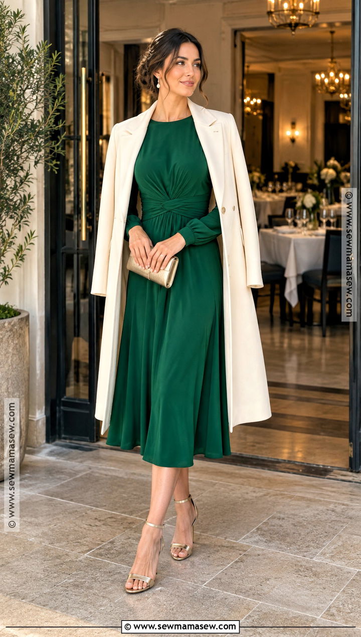 Emerald Green Long Sleeve Dress Fall Dinner Outfit - 25 fancy dinner outfit fall ideas