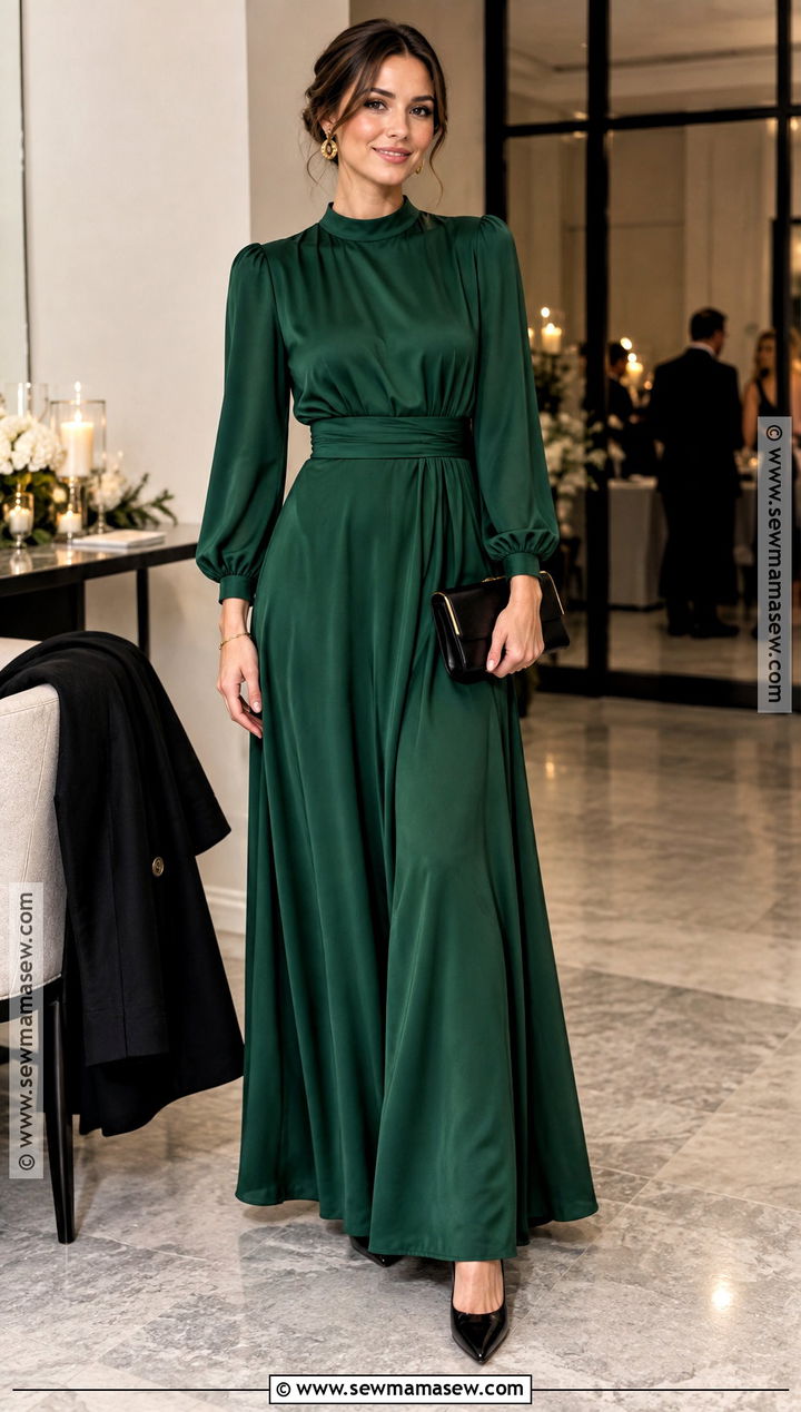Emerald Green Maxi Dress Autumn Party Outfit - 25 autumn party outfit night ideas