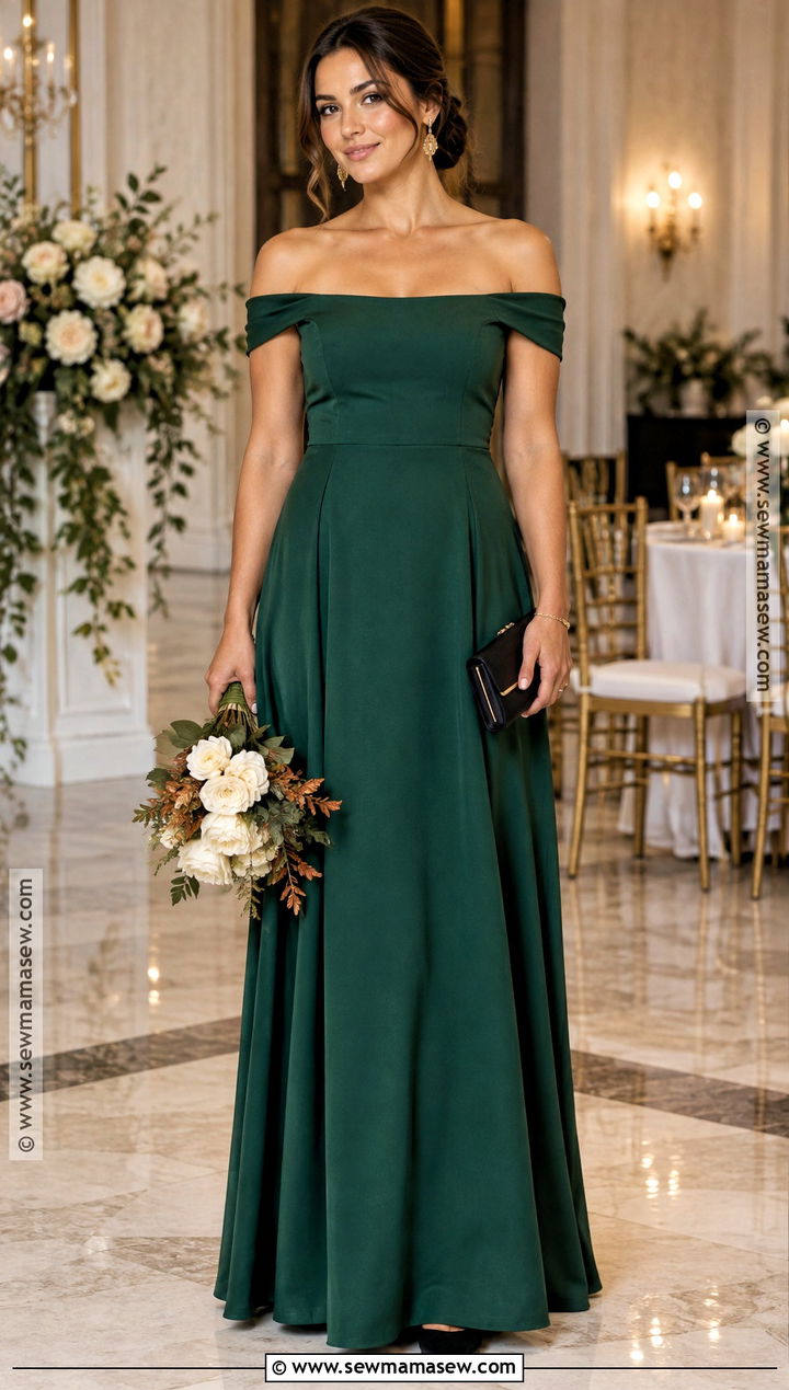 Emerald Green Off Shoulder Bridesmaid Dress - 15 bridesmaid autumn dresses